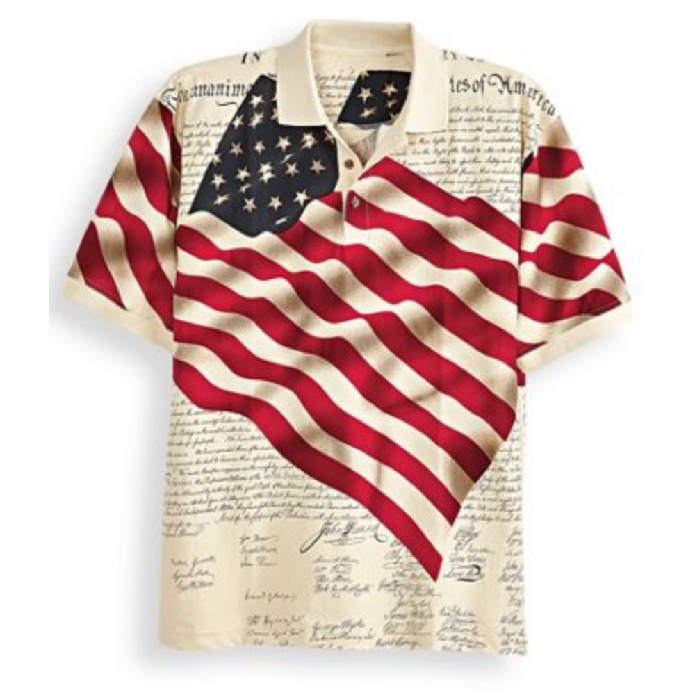 Flag Polo casual shirts, size XXL, 100% cotton, Mens Knit Patriotic Flag Shirt